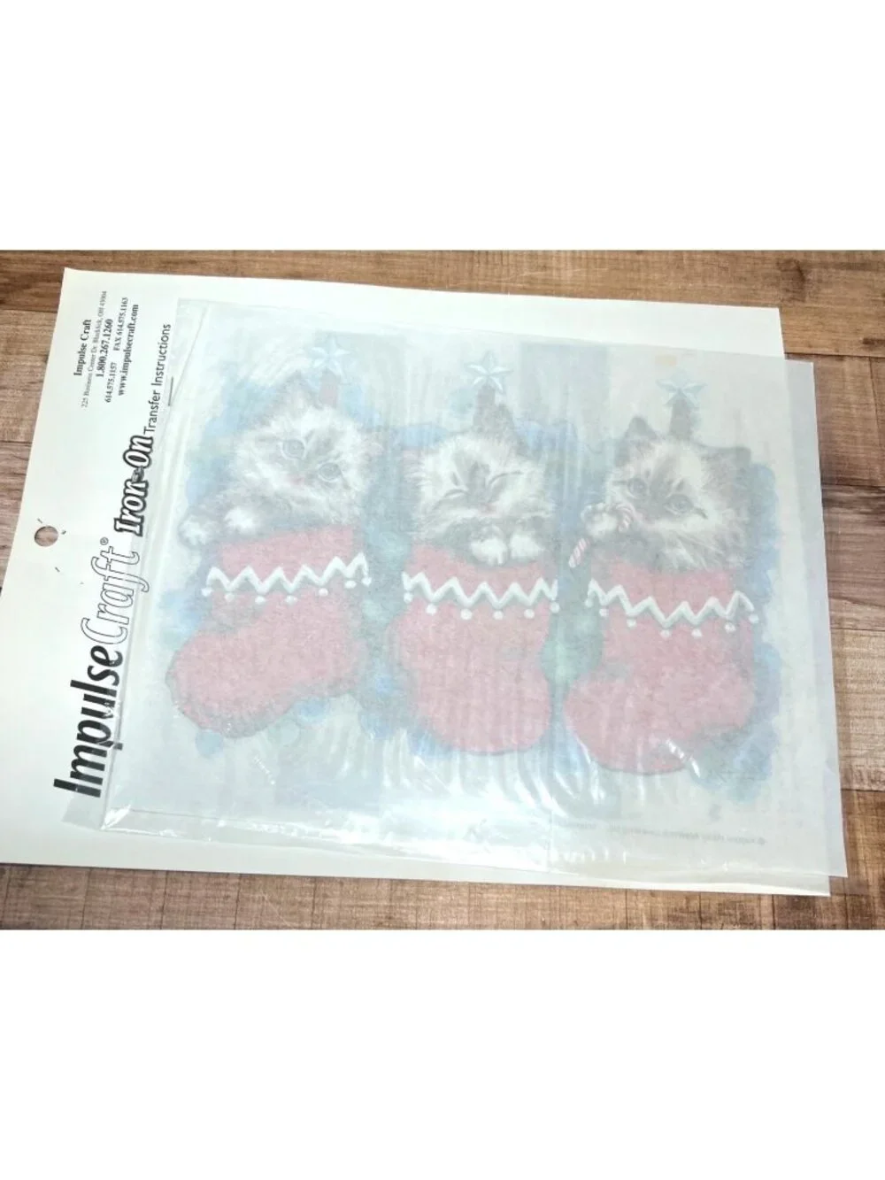 Craft Full Color Iron-On Transfer Christmas Kittens In Stockings Matte Finish